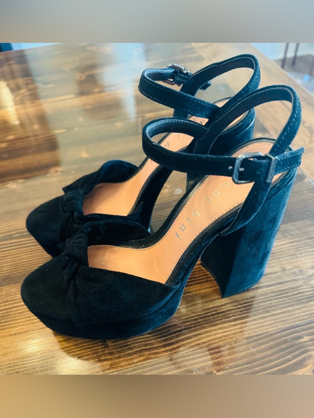 Gianni Bini Black Suede Platform Sandals with Ankle Straps Size 7.5